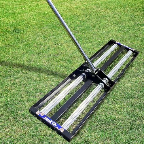 BCSRVCE Râteau de nivellement de pelouse avec Rouleau en Aluminium et Outil de nivellement en Acier Inoxydable 30 x 10, niveleur Robuste avec Manche allongé de 80 pour terrains de Golf et fermes.