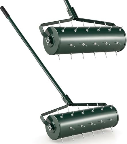 Arieggiatore a rullo per prato, attrezzo manuale per arieggiare il terreno con sabbia/pietre e impugnatura ergonomica, arieggiatore per prato per cortile, cura del prato (53,3 cm di larghezza x 139
