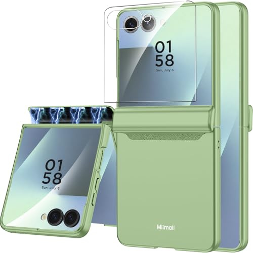 Miimall Custodia Compatibile con Samsung Galaxy Z Flip 7, Cerniera Magnetica, Pellicola Protettiva HD, Cover Antiurto PC, Case Antiscivolo Protettiva Sottile per Samsung Galaxy Z Flip 7, Verde Chiaro