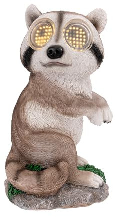 Solar Gartenfigur mit animierten LED-Kulleraugen | Tierfigur mit Rolling Eyes | Stein-Optik | mit 64 Lichtern beleuchtet | wetterfest | solarbetrieben (Waschbär)