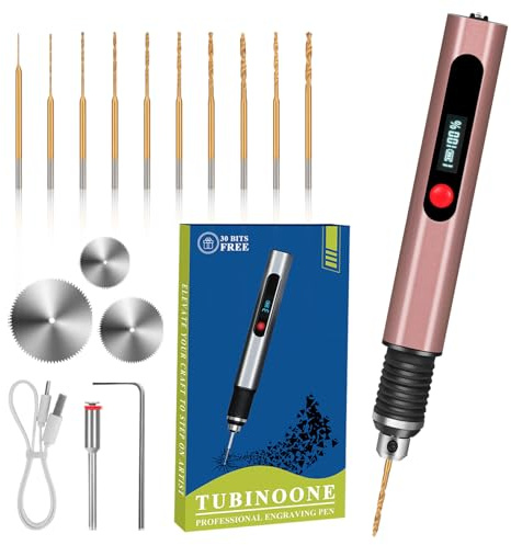 3-Speed Cordless Mini Drill Pen, Rechargeable DIY Electric Hand Tools with 10 Small Drill Bits for Jewelry Making Stone Plastic Resin Keychains-Beginner Friendly (Red Brown)