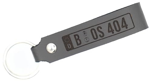 Tidero Kennzeichen Schlüsselanhänger Leder personalisiert – personalisierte Nummernschild-Gravur individuell KFZ – Geschenk Weihnachten für Männer Frauen Name Datum – Handmade in Germany – Grau