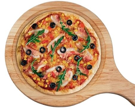 NihaoWXM Tablas Pizza Tabla de Pizza Redonda Madera con asa, Bandeja for Hornear, Piedra for, Tabla Cortar, Plato, Utensilios for Pasteles en casa, Cocina(10inch)