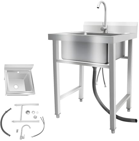 ROGONPDK Edelstahlspüle, Spültisch, Spülbecken, Gastrospüle, Edelstahlspüle Seitige Aufkantung, Spüle 1 Becken, Handwaschbecken, Gastro Waschbecken, Küchenspüe, Freistehendes Waschbecken