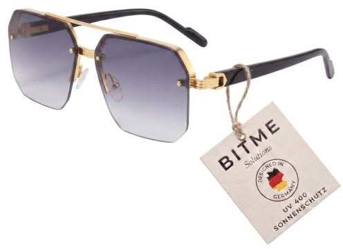 BitME Solutions Vintage Sonnenbrille Damen & Herren – Große Rechteckige Gläser – Retro Oversized Brille im 90er Jahre Design – UV400 Schutz – Eckige Unisex Sonnenbrille für Festival & Party – Blau