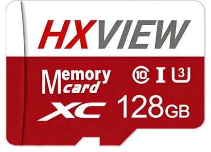 HXVIEW Scheda di memoria Micro SDXC UHS-I da 128 GB, velocità di lettura fino a 100 MB/s, U3 C10 V30, per telecamere di sicurezza, dash cam, action camera, smartphone, tablet
