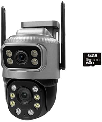DIKAMAN Caméra de sécurité, Caméra IP 4G à Double Objectif 4MP 4K, étanche, Surveillance extérieure, Vision Nocturne, sécurité CCTV for Maison connectée(4G Cam 64G Card)