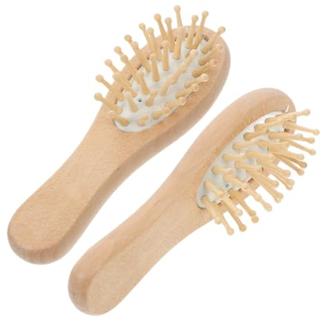 MAGICLULU 2 Cepillos de Madera de Bambú para Masajeador del Cuero Cabelludo, Mini Peine de Viaje Antiestático Adultos, Cepillo de Presión Natural para Peinar y Cuidar el Cabello, 12x4.5 Cm
