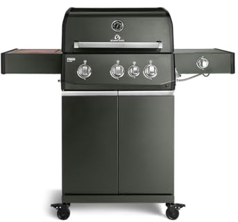 BURNHARD® FRED Deluxe Gasgrill 3-Brenner, Gusseisenrost, Grün | 900°C Infrarot-Zone, Heckbrenner, Seitenkocher, Aludruckguss-Edelstahl-Brennkammer, 17.45 kW Leistung