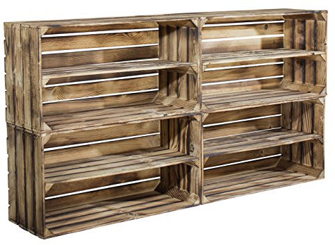 Vinterior set med 4 ny flätad bred låda som sko- och CD/bokhylla – fruktlåda, stapelbar med mellanskiva 68 x 40 x 30 cm (LxBxH)