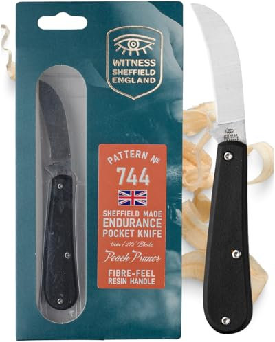 UK Legal Folding Pocket Knife – Endurance Peach Pruner 6cm 420H Stainless Steel Blade, Black Handle, EDC for Camping, Gardening, Farming, Bushcraft, Hiking – Handcrafted in Sheffield