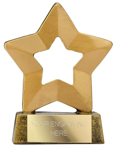 TROPHIESPLUSMEDALS Personalised Mini Stars Award Trophy, Gold, 8cm