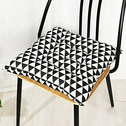 Stuhlkissen mit Bändern 2er Set, Chickw1 Geometrie Sitzkissen Gefüllt Dekokissen Zierkissen Gartenkissen für Gartenstuhl, Küche oder Esszimmerstuhl Indoor und Outdoor (Schwarz-Weiss,40x40cm)