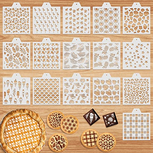 Whaline 16Pcs Summer Cookie Stencil Set Hawaiian Baking Stencils Templates Tropical Pineapple Flamingo Ice Cream Leaves Star Plaids Painting Stencil for Home Party Cake Biscuit Candy Coffee Decor