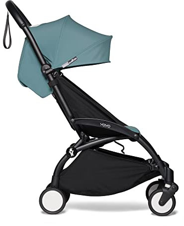 Passeggino BABYZEN YOYO2 6+ (Telaio Nero e Rivestimento colorato 6+ Aqua) - Include l’imbracatura, lo schienale, i supporti della cappottina, il cuscino e la cappottina abbinata