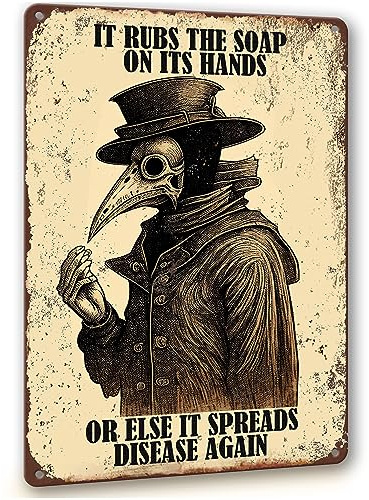 Gothic Bathroom Decor Retro Wall Art Signs, Funny Wash Your Hands Plague Bathroom Décor, Metal Tin Signs 8x12 Inch.