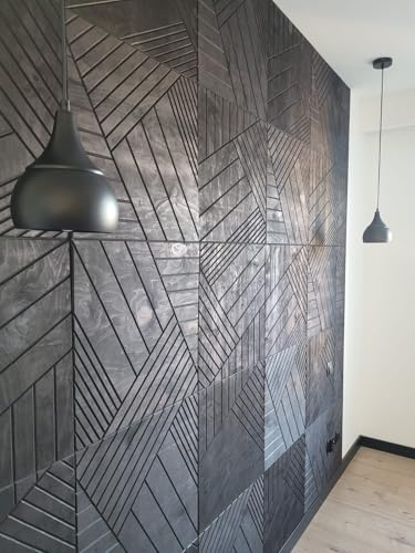 Trelis 3D-Wandpaneele aus Holz 50x50 cm - Raute Holzwand Dekoren Wandverkleidung Deckenpaneele Platten Paneele Wanddeko Wandtattoos Holzpaneel - Vintage Rhombus Echtholz 6mm stärke (Schwarz, Rechts)