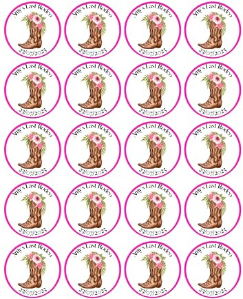 edible 20 x HEN PARTY Personalised cupcake toppers UNCUT - Last Rodeo Pink (wafer paper)