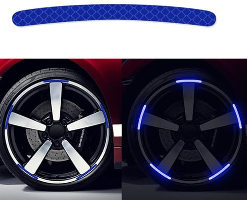 BBTISG 20 Stück Auto Radnabe Reflektierende Aufkleber Reflektierende Felge Streifen Aufkleber Universal Auto Motorrad Rad Reflektierende Nadelstreifen Aufkleber (Blau)
