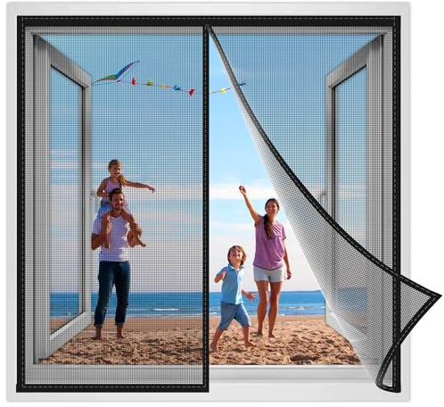Fliegengitter Magnet Fenster 210x120cm Fliegenvorhang Magnet Balkontür Ohne Bohren, Insektenschutz Vorhang, Moskitonetz türe fliegentüren für Wohnzimmer Schwarz Verstärkte