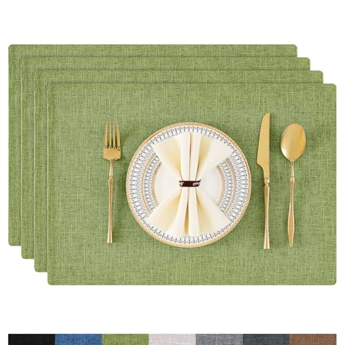 Homaxy Tischsets Abwaschbar 4er Set, Stoff rutschfest, Grün | Doppelseitiges Leinenoptik Platzsets, Abwischbar Hitzebeständig Platzdeckchen, für Küche & Esszimmer