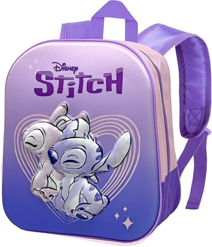 Clondo Zainetto 3D Asilo Bambini, Per Stitch e Angel Fan, Zaino Tempo Libero Bambina, Scuola Materna, 31 Centimetri, Viaggio, Regalo, Rosa, Viola