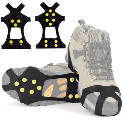 Crampons Antidérapants avec 10 Clous à Neige et Glace, Grips pour Randonnée, Chasse et Marche en Hiver (XL)