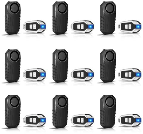NineLeaf 113db Bicycle Alarm, Bike Alarms for Ebikes, Bicycle Alarm System Anti Theft, IP65 Waterproof, 7 Levels of Sensitivity, Easy Installation, for Bicycles, Electric Bicycles, Motorcycle, 9PK