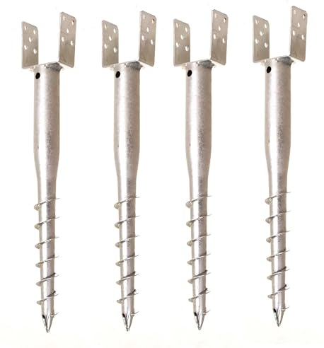 Aqbau® Lot de 4 supports de poteau U 90 mm à visser, douille de sol à visser, douille à enfoncer, douilles de sol à enfoncer, douille de sol à visser, ancre de sol, piquet de terre, ancre de poteau