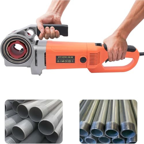 WESSLECO Kit de Filetage électrique pour tuyaux 2300 W, Machine à fileter Portable, kit d'outils de Filetage à cliquet portatif avec 6 Matrices pour tuyaux galvanisés, en Fer et en polypropylène.
