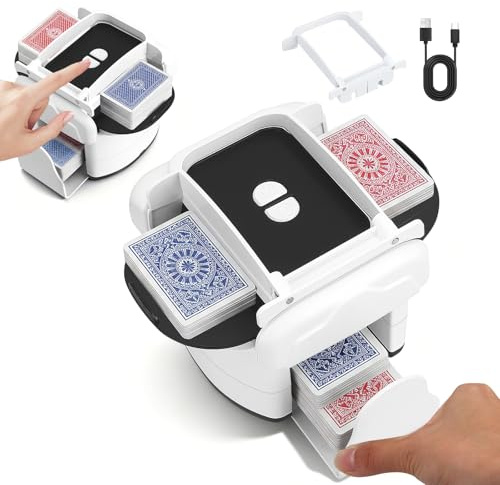 Trsaow Barajador automático de cartas para 1-4 barajas, batería recargable, 2 modos de barajado, máquina barajadora de cartas portátil para póquer, puente, UNO, fase 10