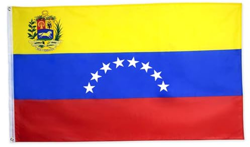 Bandera de Venezuela de 8 estrellas, bandera nacional de 3 x 5 pies con ojales de latón, banderas vibrantes de doble cara resistentes a la decoloración para exhibición en exteriores e interiores, ban