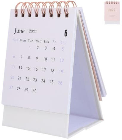 KHBUAB Mini Bordskalender Rosa Bordsplanerare med Spiralbindning Daglig Flip-kalender för Hem och Skola Bärbar och Hållbar Desktopplanerare