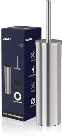 DOWRY Accessori Bagno Moderni Finitura spazzolata Inglese Cylinder, Scopino per WC Acciaio Grigio Acciaio Design, Spazzolino Bagno WC Set Accessori per Bagno Design, Spazzolino Water per WC 45 CM