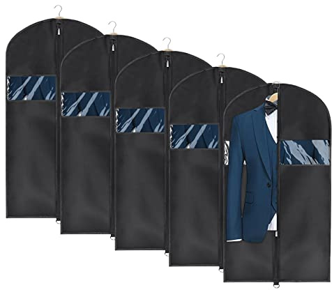 Univivi Garment Bag Suit Bag for Storage and Travel 43 inch, Washable Suit Cover for T-Shirt, Jacket, Suits, Coats, Set of 5, Oxford Fabrics