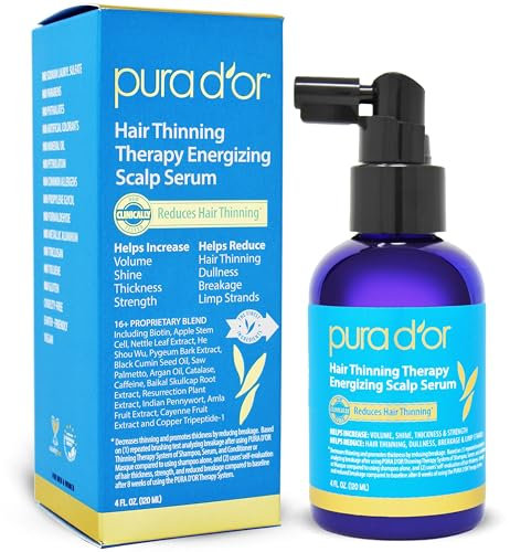 PURA D'OR Hair Thinning Therapy Energizing Scalp Serum Revitalizer (120 ml) Infused with Argan Oil, Biotin & Natural Ingredients, for All Hair Types, Men and Women (Packaging may vary)