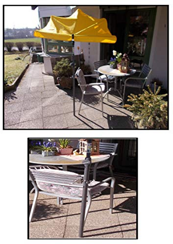 NEU - 2019 Kleiner BALKON SONNENFÄCHER - GELB - hoher UV SCHUTZ - mit Schirmstock + DUO-HALTERUNG - PRODUKTION BADEN WÜRTTEMBERG - FIRST