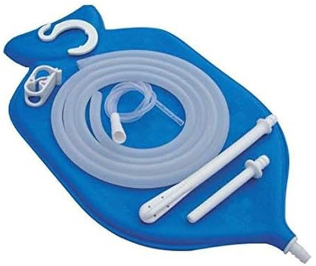 Ancient Impex Rubber Enema Bag Kit for Colon Cleansing – 2 Quarts Open Top, Blue, with Silicone Hose & All Accessories Included – Reusable Home Detox & Constipation Relief System.