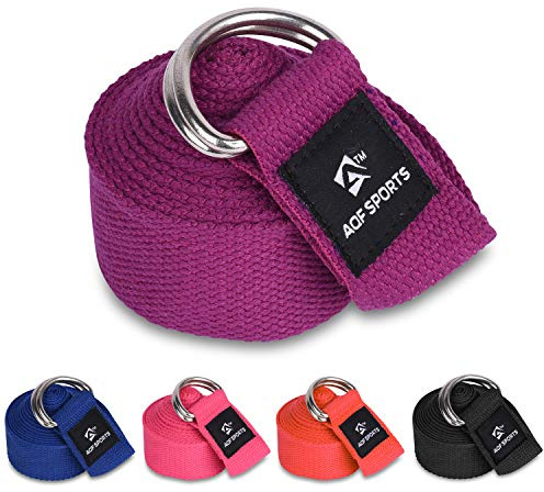 AQF Cinghia Yoga, Yoga Stretching Straps 1.8M/2.4M/3M 100% Puro Cotone Cintura Yoga con D Fibbia Accessori Yoga per Fitness Gambe e Corpo Allungamento (2.4M, Viola)