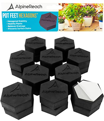 AlpineReach Patas Invisibles para Macetas de Flores y Macetas de Exterior, Resistentes, Soportes de Goma Hexagonales con Superficie Antideslizante, Pads Adhesivos Incluidos, Paquete de 20