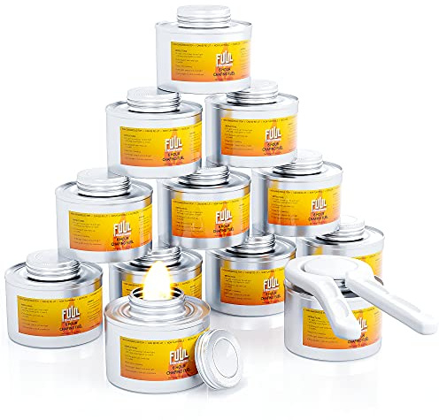 FUUL – Chafing Fuel Dish Burner Cans - 12 Pack - Chafing Dish Fuel Cans Burners to Keep Food Warm with 6-Hours Burning Capacity - Cooking Fuel for Chafing Dishes - 1 Opener Included for Opening Seal
