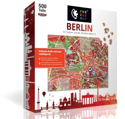 PuzzleMap Berlin Puzzle Stadtplan - XXL 500 Teile - Mit Booklet & Faltkarte - 68x46cm Motivgröße - Reiseführer Geschenk Souvenir