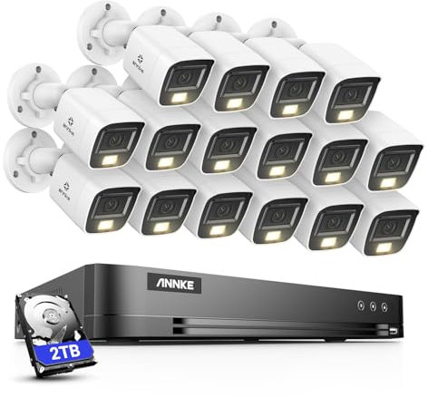 ANNKE 4K 16-Channel Security AI DVR Recorder with Human & Vehicle Detection, Cctv Camera System with 16PCS 8MP(3840x2160) Ultra Bullet Cameras, EXIR Night Vision, IP67, 2TB Hard Drive