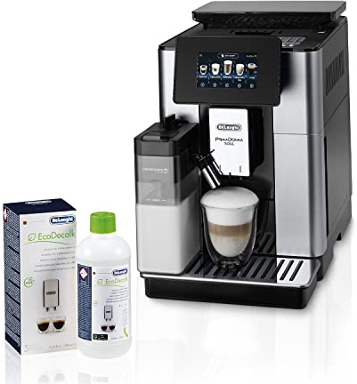 De'Longhi PrimaDonna Soul ECAM 612.55.SB Kaffeevollautomat mit LatteCrema Milchsystem & Bean Adapt Technologie, 18 Rezepte per Knopfdruck, Farbdisplay & App-Steuerung, Silber mit DLSC 500 Entkalker