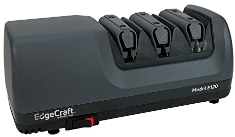 EdgeCraft E120 Electric Knife Sharpeners for 20-Degree Straight and Serrated Knives Diamond Abrasives Precision Angle Control, 3-Stage, Gray