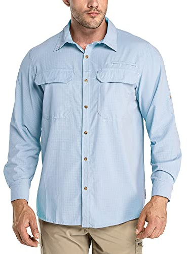 33,000ft Men's Outdoor Shirts Quick Dry Safari Button-Down Shirt | UV Protection, 2 Chest Pockets, Roll-Up Sleeve, Cooling, Water Resistant, Breathable, Moisture Wicking, for Travel Fishing