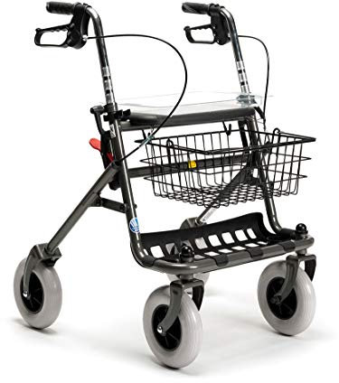 FabaCare Rollator mit Vollausstattung, Standardrollator 286i, faltbar mit Korb und Tablett, Farbe Carbon-Grau