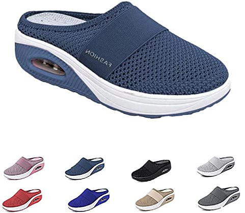 Orthopädische Schuhe Damen Air Cushion Slip On Walking Orthopedic Diabetic Walking Shoes Freizeit Mesh Atmungsaktiv Sandals (Dunkelblau, Erwachsene, Damen, 41, Numerisch, EU Schuhgrößensystem, M)
