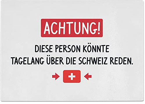 JUNIWORDS Glasschneidebrett, Achtung! Diese Person könnte tagelang über die Schweiz reden (1006177)
