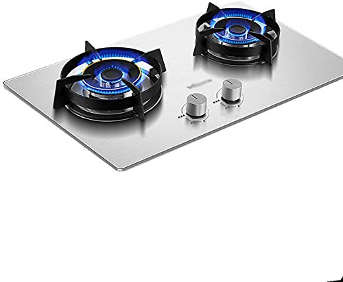 IBOWZ Placa de Gas Encimera De Gas De 2 Quemadores Incorporada De 76 Cm, Estufa De Cocina De Gas De Acero Inoxidable Fácil De Limpiar, Fuego Feroz De 5.0KW, Soporte De Sartén De Hierro Fundido, Co
